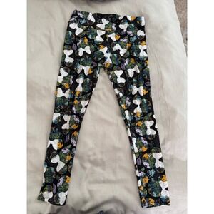 LuLaRoe Tall &‎ Curvy Leggings Disney Mickey Mouse Floral Print Black OS